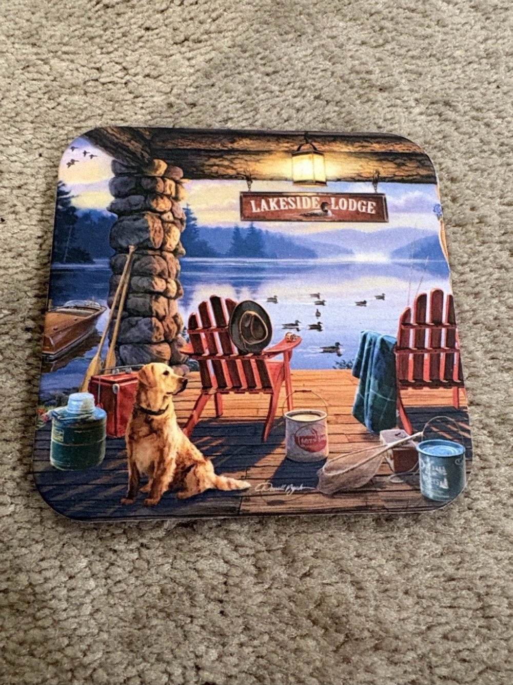 Lakeside Lodge Scenic (Cork) Coaster - Dog & Adirondack Chairs